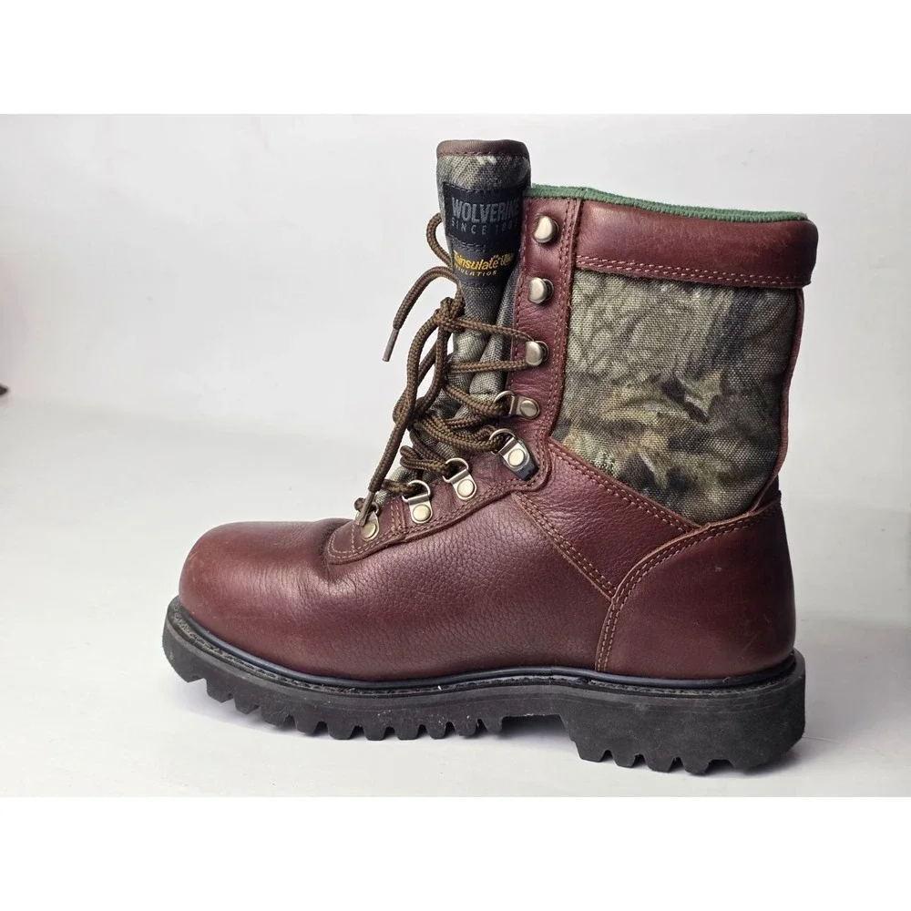 Wolverine Camo Men's Boots Size 7.5 Brown Leather Hunting Work‎ High Top Shoes
